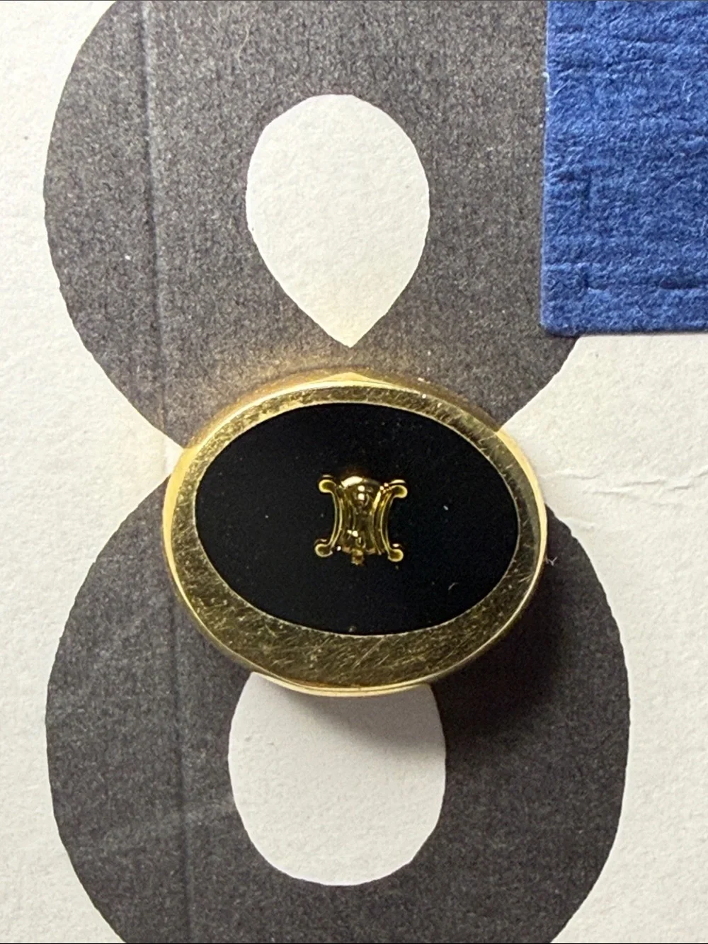 Vintage Celine Triomphe Black Enamel Gold Tone Oval Cufflinks